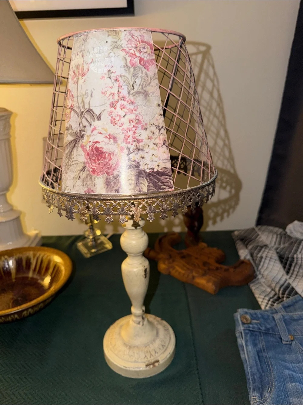 Rustic Brown Wire Mesh Lantern Table Lamp - Unbranded